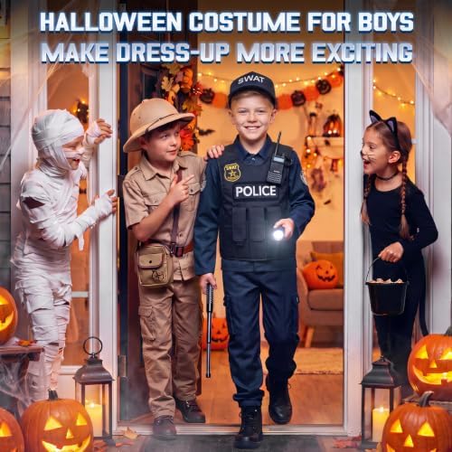 YADIYA Halloween SWAT Police Costume for Kids Boys Cop Costume Swat Vest