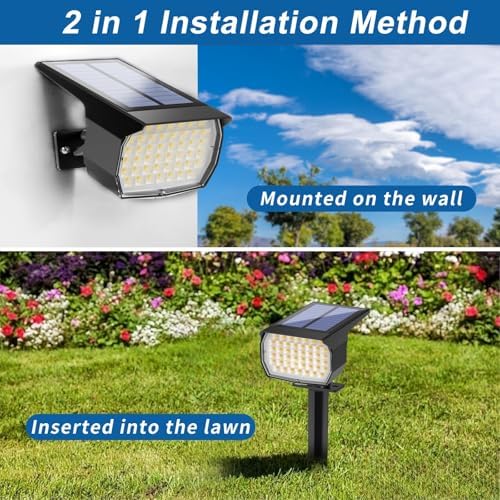 WENATY Solar Spot Lights Outdoor Waterproof Spotlight, 2 Pack, Warm White