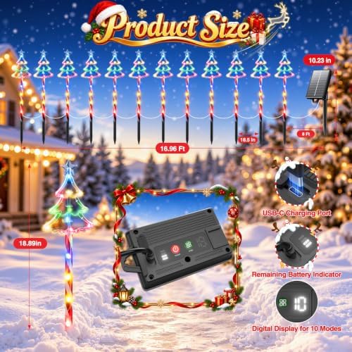 KOOPER 12 Pack Solar Christmas Tree Lights Outdoor, 10 Modes