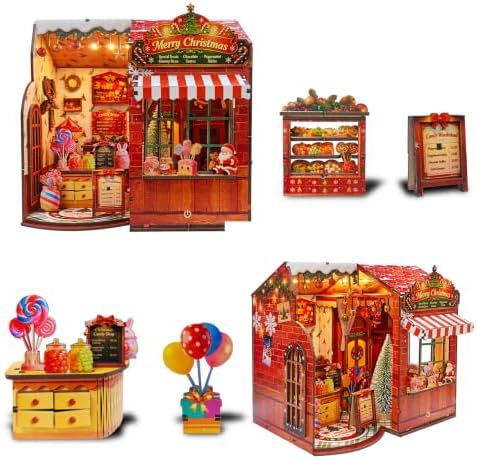 OZJAY Christmas Miniature House Kit for Adults, Mini House Kit with LED