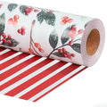 LaRibbons Reversible Christmas Wrapping Paper, Vintage Red Berries Stripe