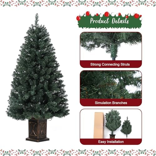 Garvee Pre-lit Artificial Christmas Tree with Warm White Lights, Green Full Christmas Tree 4.5 ft with 8 Light-Modes, Pre Lighted Xmas Tree W/460 Branch Tips, 300 Light & Black Base,2 PCS