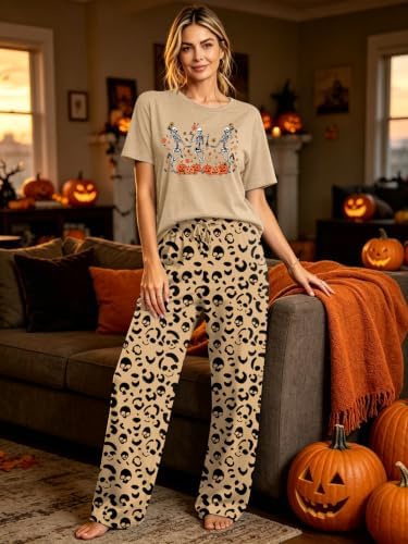 Skull Sets for Women Halloween Bloody Shirts Dancing Skeleton 2 Pc Set