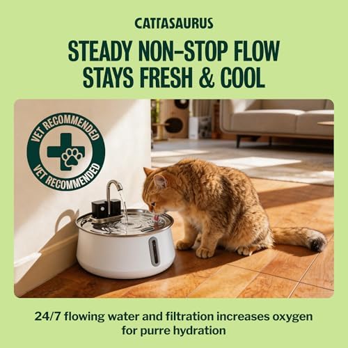 Cattasaurus Monthly Filter Refills, Patent-Pending 6-Layer Filtration System for Wireless Stainless Steel Cat Water Fountain with Filtration, Automatic Water Dispenser for Cats (White, 30-Day Supply)