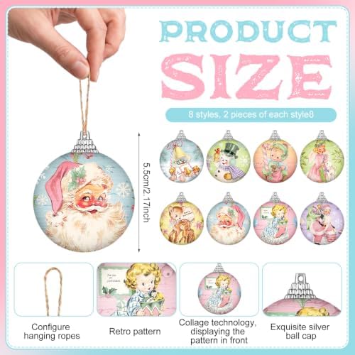 Outus 16pcs Pastel Vintage Christmas Balls Ornaments, Retro Christmas Decor