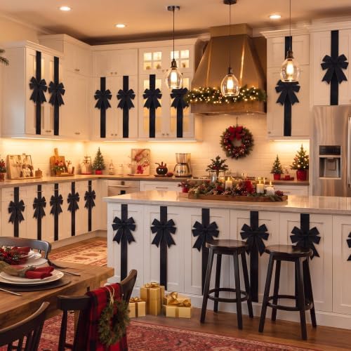 Daifunli 6 Pcs Black Velvet Christmas Cabinet Bows Ribbons for Kitchen