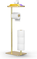 Day Moon™ - Toilet Paper Holder - Modern Roll Holder for Bathroom - 1 Pack - Free Standing - with Shelf, Gold