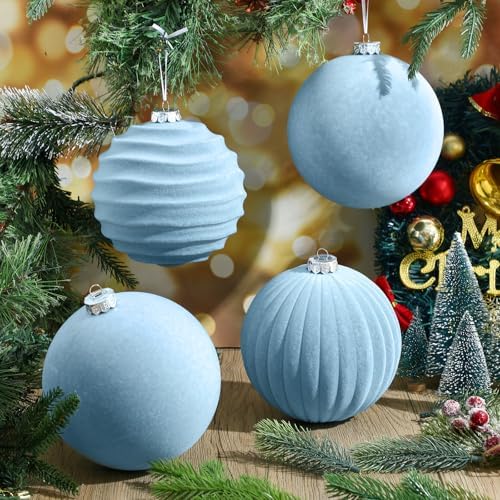 Syhood 8 Pcs 6 Inch Velvet Christmas Balls Large Ornaments, Dusty Blue