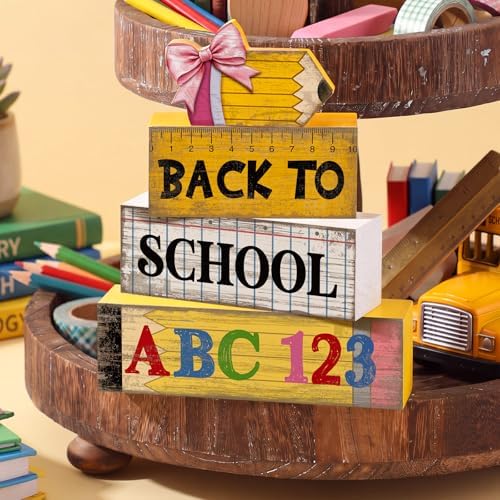 Lineshading 4 Pcs Back To School Table Decorations Wooden Pencil Blocks