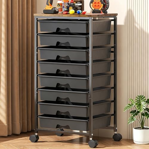 Goovilla Rolling Cart with 8 Drawers for Art, Dorm, Office, Craft, Black