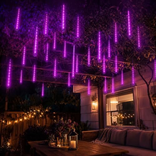 Aukora Halloween Lights Outdoor, Meteor Shower Lights Purple UL Certified