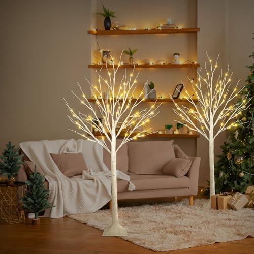 1 Pack 4FT Lighted Birch Trees, 48 LED Twinkling Trees, 2 Lighting Modes