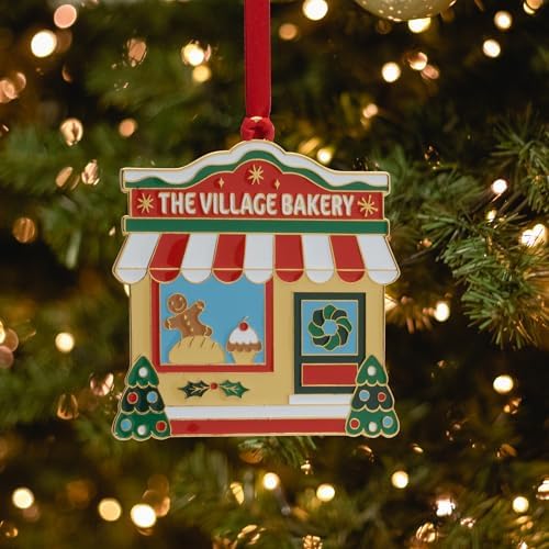 Wallace 2025 Gold-Plated Enamel Christmas Village Bakery Ornament - 2nd Edition Annual Collectible Series - 24K Gold Back, Dated, Gift Box and Velvet Pouch Included