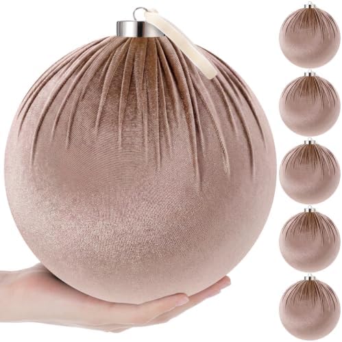 Weysat 6 PCS 8" Extra Large Velvet Christmas Ball Ornaments, Khaki