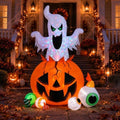 8FT Halloween Inflatable Ghost Pumpkin with Colorful LED Lights Yard Decor