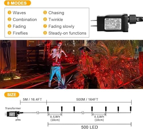 weillsnow 500 LED Halloween String Lights,164 FT Twinkle Lights Waterproof