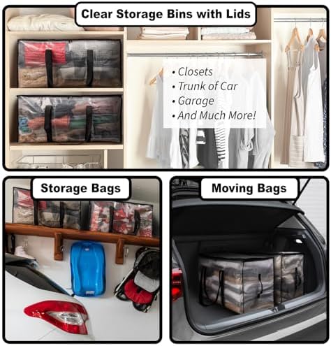ClearSpace Heavy Duty Moving Bags or Storage Bins with Lids, Clear, 2 Pack