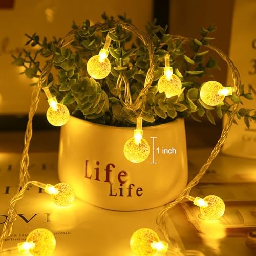 Crystal Globe String Lights Plug in - 33 ft 100 LED Globe Fairy String Lights with Remote and Timer, Waterproof for Bedroom Tent Loft Bed Window Porch Patio Wedding Party Holiday Decor, Warm White