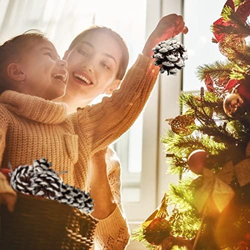 24 PCS Pine Cones for Christmas Tree Snowflake Natural Pinecones Ornament with String Pendant Crafts for Xmas Party Home Decor Fall Winter Holiday Christmas Tree Decoration (24)