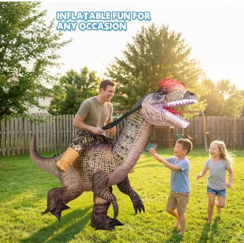 Adult Inflatable Riding Dinosaur Costume, Battery Fan Blow Up Suit for Cosplay & Halloween
