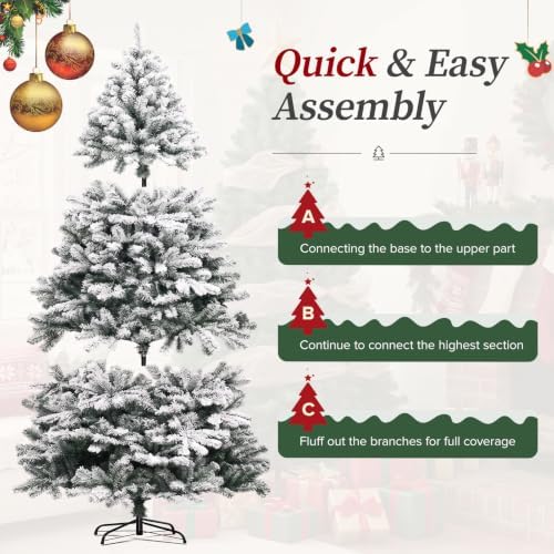 CASA CLAUSI 6ft Artificial Christmas Tree Unlit Pine Xmas Tree,FlockedGreen