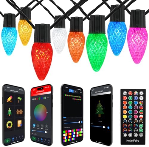 Gemce Smart C9 Christmas Outdoor Lights, 147FT 150 LEDs, APP Remote Controlled RGB String Lights, DIY Chasing Xmas Lights, Color Changing with Timer & Music Sync for Holiday Xmas Tree Decoration