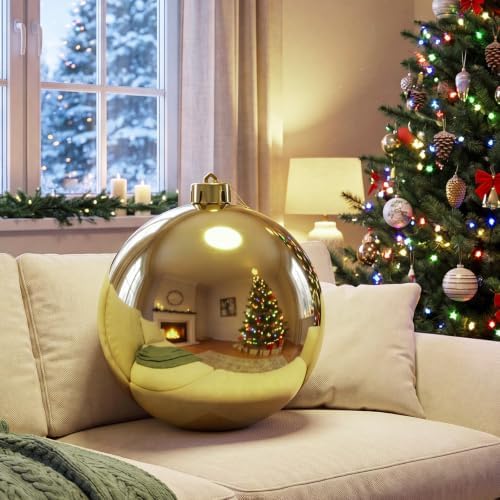 Threan 10 Inch Large Gold Shiny Christmas Ball Ornaments for Christmas Tree