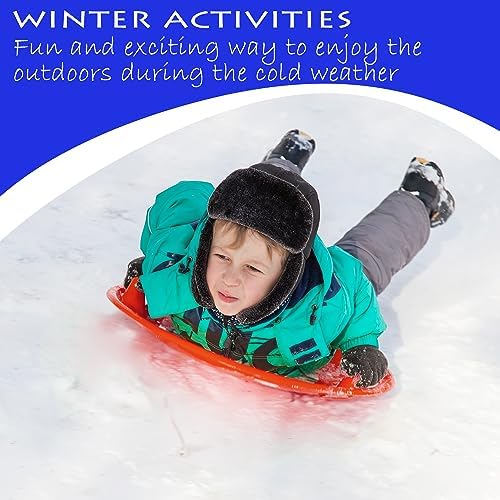 Slippery Racer Heavy-Duty Cold Resistant Downhill Pro Adults and Kids Plastic Outdoor Winter Saucer Disc Snow Sled with Handles-2 Pack (Red-2 Pack)