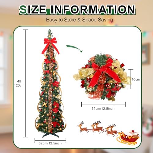 Alupssuc 4FT Pop Up Pencil Christmas Tree, Remote, Dual Color Lights