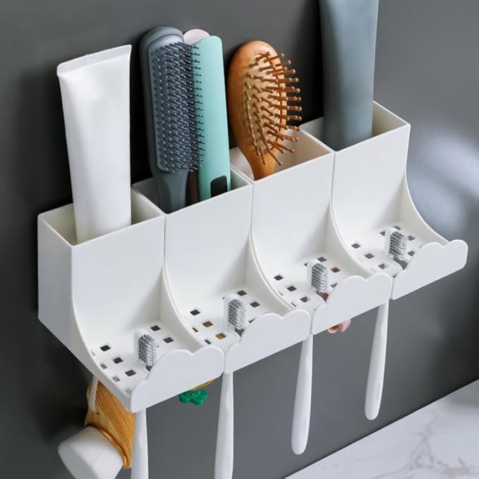 Toothbrush Rack Toothbrush Rack Toothbrush Cup Set Mouthwash Cup Brushing Cup Squeeze Toothpaste Artifact Wall Hanging Free Punching Toothbrush Holder Bathroom Toothbrush Holder