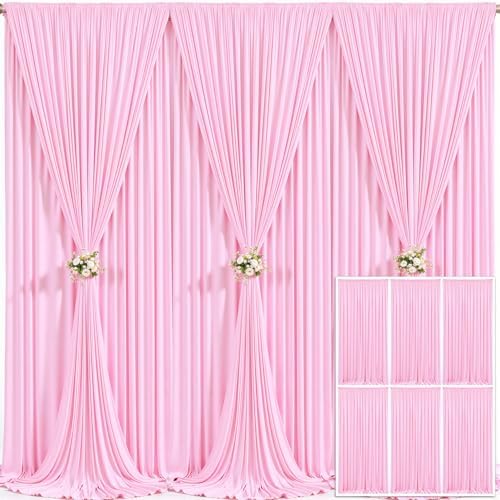 6 Panels Pink Backdrop Curtain for Parties Baby Shower Wrinkle Free Pink Photo Curtains Backdrop Drapes Fabric Decoration for Wedding Birthday Party 30ft(W) x 10ft(H)
