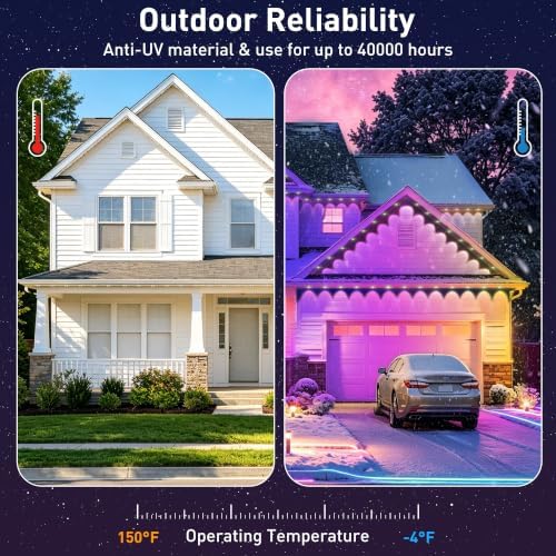 LITSOUL 150FT Permanent Outdoor Lights for House RGB+IC, Chasing Effect Smart RGB+IC Eave LED Lighting with 16 Million Colors, Waterproof Outdoor Strip Lights for Christmas Halloween Holiday Daily
