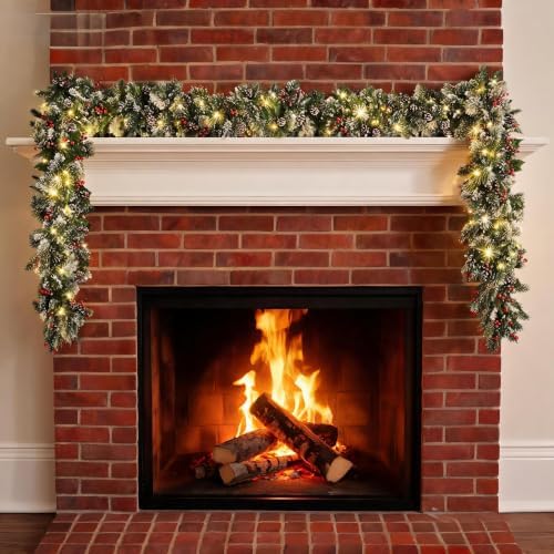 HipTree 6FT Christmas Garland with Lights for Mantel with Timer