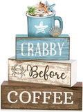 Lineshading 4 Pcs Coffee Beach Decor Wooden Blocks, Coastal Tiered Tray