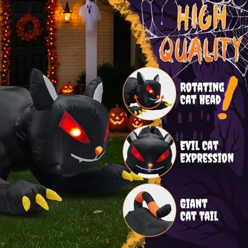 Outvita Halloween Inflatable Black Cat 6.5FT, Giant Blow Up Outdoor Decoration with Shakable Head & LEDs, Large Halloween Decor for Yard, Party, Garden, Party, Garden