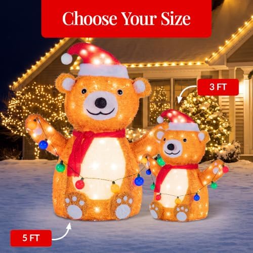 Best Choice Products 3ft Lighted Pop-Up Teddy Bear, Large Outdoor Christmas Holiday Decoration w/ 90 LED Lights, Hat, Scarf, Multicolored Lights