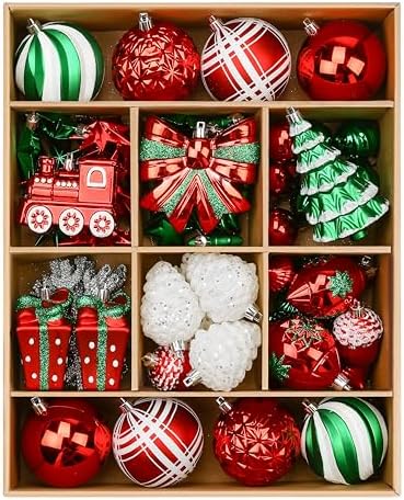 Alupssuc 82pcs Classic Christmas Balls Ornaments Set, Red, White and Green
