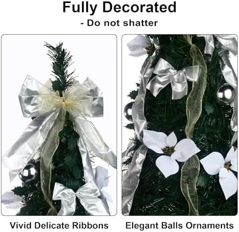 GameXcel 6.5FT Pop Up Christmas Tree with Lights and Decorations & Remote & Timer, Prelit Fully Decorated Pull Up Artificial Christmas Tree with Xmas Ball Ornaments Bows Ribbons for Xmas Party Decor