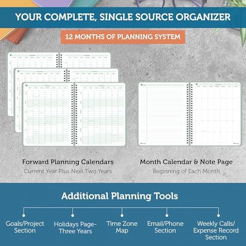 Planner Pad Spiral Bound January-December 2027/ Calendar Year 6 3/4" x 8 1/2" Medium 3-Tier Funnel Down 12 Month/Weekly Organizer, Greenish Grey Cover/Soft Green Ink