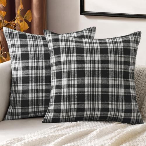MIULEE Halloween Plaid Pillow Covers Scottish Tartan 16x16 Black and White