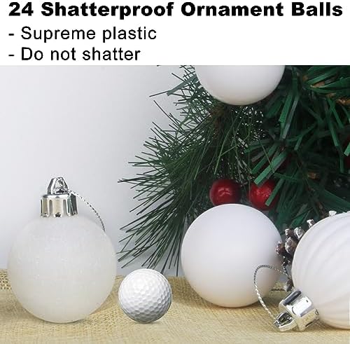 White 3.2" Large Christmas Balls - Christmas Tree Decoration Ornaments Shatterproof Hanging Balls for Birthday Halloween Holiday Wedding Decorations Set of 24pcs