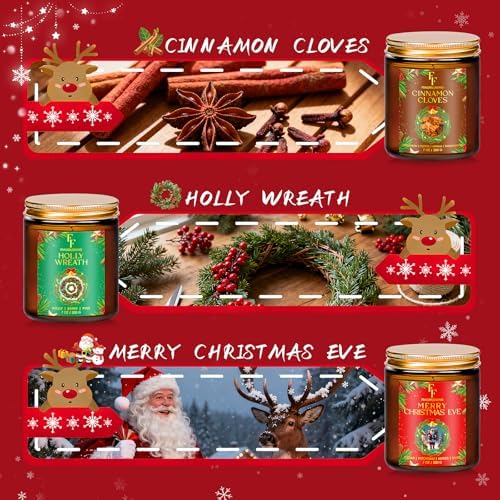 Christmas Candles Set, Scented Candles for Home, 6 Pack Natural Soy Candles, Holiday Gifts for Women Men, Winter Fragrance of Cedar/Cookies/Cider/Cinnamon/Wreath/Christmas Eve