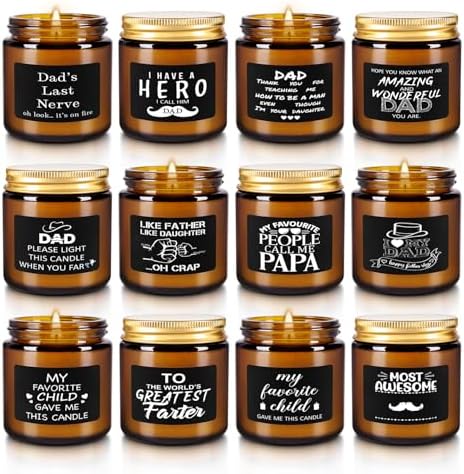 12-Pack Amber Jar Father's Day,Scented Candles, Gift for Dad 3.5oz, Natural Soy Wax and Premium Essential Oils. Ideal for Study Home & Office Aromatherapy.