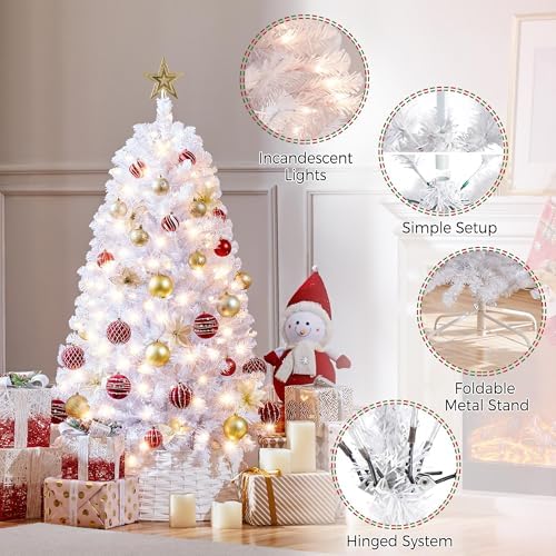 Yaheetech 4.5ft Pre-lit Christmas Tree with 150 Warm White Lights, White