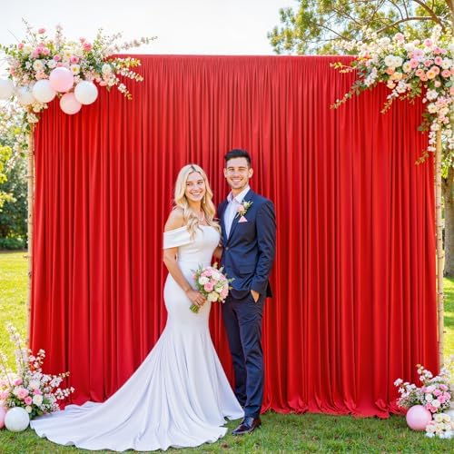 Red Backdrop Curtain for Parties Wedding Wrinkle Free Red Photo Curtains Backdrop Drapes Fabric Decoration for Birthday Party Baby Shower Christmas 5ft x 7ft,2 Panels