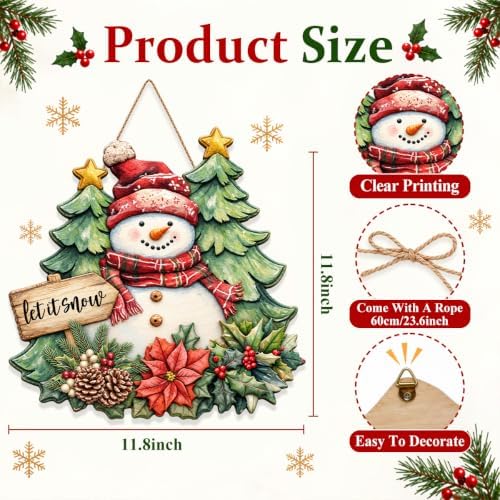Christmas Decorations Snowman Christmas trees let It Snow Hanging Wood Sign