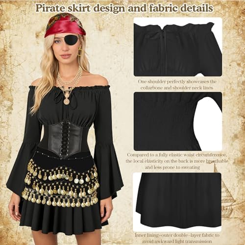 Women Pirate Costume Set Halloween Dress Outfit with Accessories