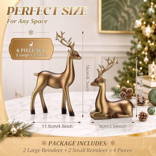 Thyle 4 Pcs Christmas Reindeer Decor Indoor Bronze Resin Deer Figurine