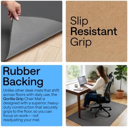 GORILLA GRIP Office Chair Mat for Hard Floors, Under Desk Rug, 45x28 Gray