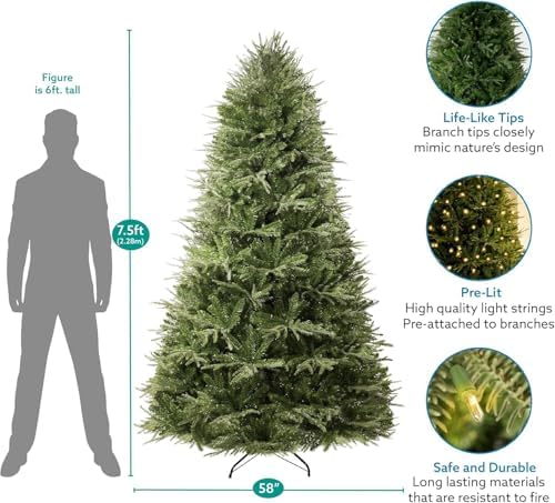 Naomi Home 7.5 ft Realistic Pre-Lit Christmas Tree, 600 Warm Lights